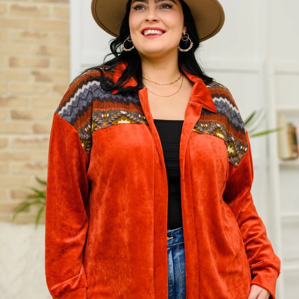 Cozy Cabin Days Open Front Sweater Burnt Orange